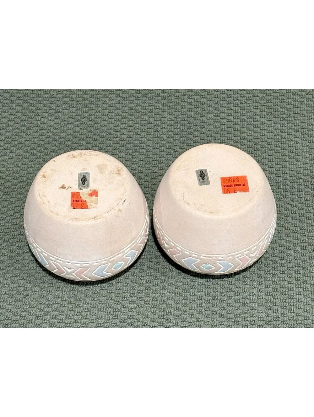 Vintage Southwestern Ceramic Vases - Pastel Pink & Blue Geometric - Set of 2